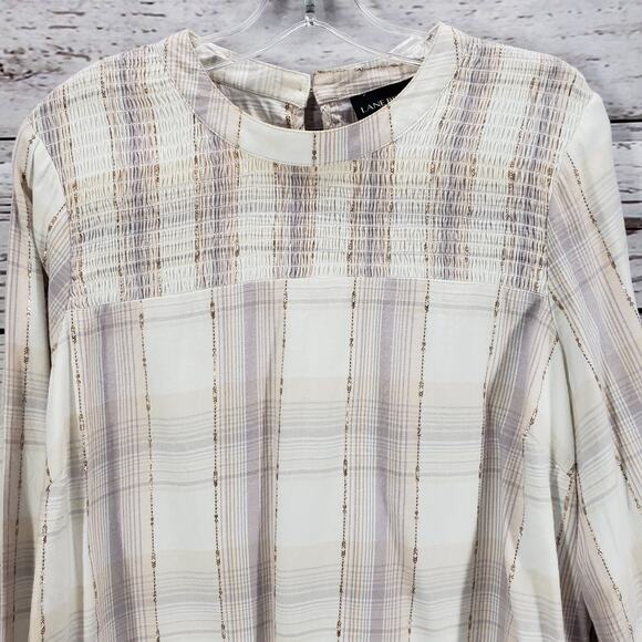 Lane Bryant Light Brown Metallic Stripe Keyhole Top Detail Blouse Size 14 - Picture 4 of 12
